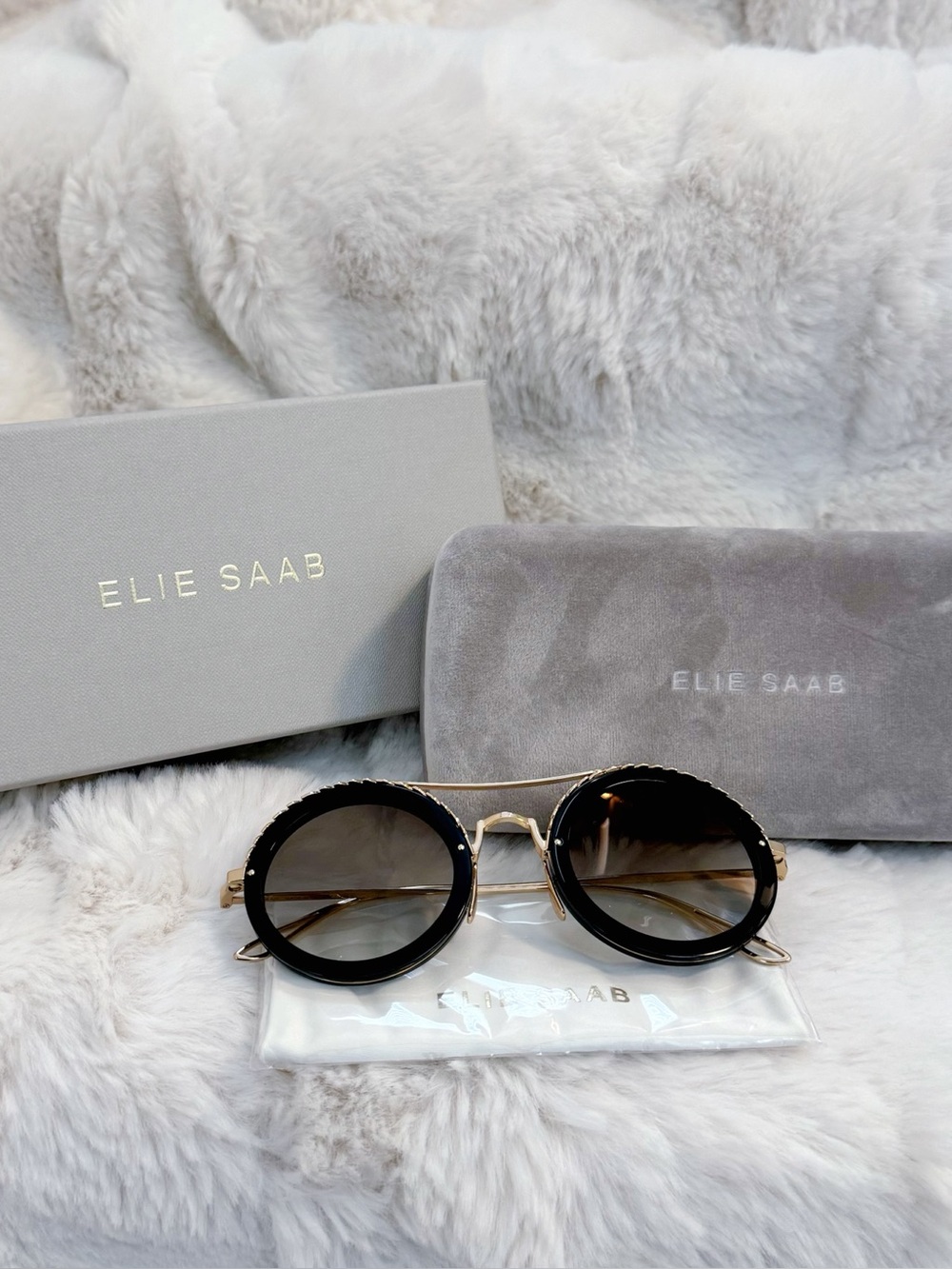 Elie Saab Mirrored Round Metal Sunglasses w/ Leaf Motifs